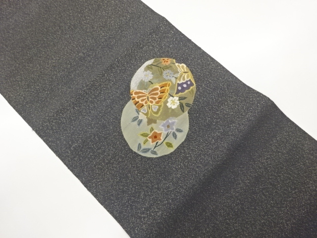 JAPANESE KIMONO / NAGOYA OBI / TSUZURE / WOVEN ROUNDEL CREST & BUTTERFLY